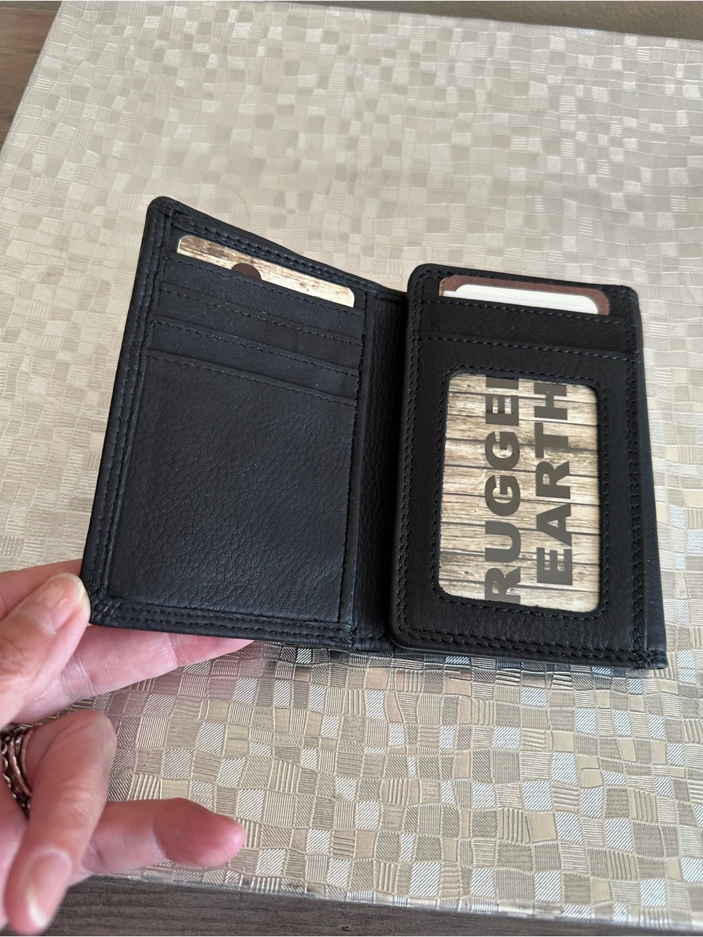 Men's Black Leather Rugged EarthWallet with ID Window, trifold